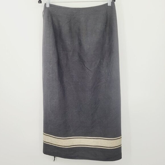 Jones New York Linen Fringe Trim Wrap Midi Skirt - Picture 3 of 6